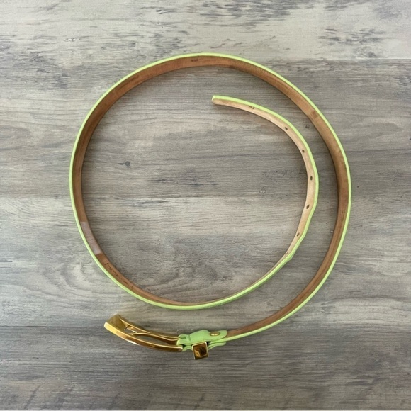 Vintage MCM Michael Cromer Lime Green Leather Skinny Belt - Picture 5 of 14
